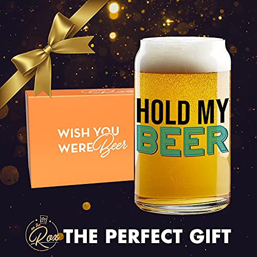 Funny Beer Glass- Hold My Beer- 16 Ounces Funny Beer Drinking Glass - Gift for Dad - Novelty Pint Beer Glasses Unique Gift for Men- Funny Beer Mugs for Men and Women - Novelty Beer Merchandise