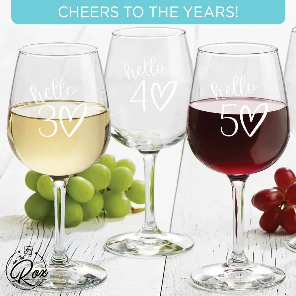 30th Birthday Gifts For Her - 12.75oz “Hello 30” Stemmed Wine Glass