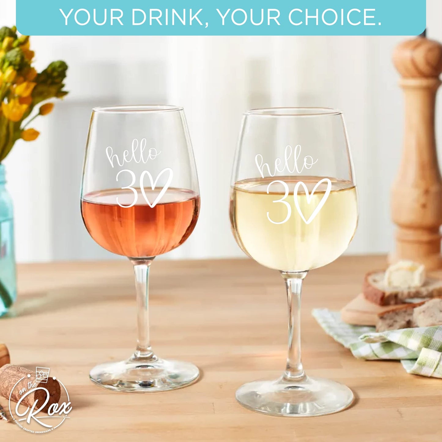 30th Birthday Gifts For Her - 12.75oz “Hello 30” Stemmed Wine Glass