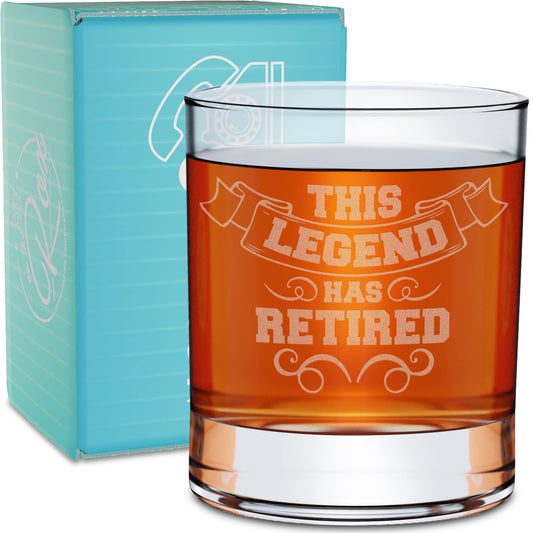 On The Rox Retirement Gifts For Men - Permanently Engraved 11 oz Glass - “This Legend Has Retired” Funny Retirement Gag Gift Idea- Wish A Happy Retirement for a Coworker/Boss/Friend