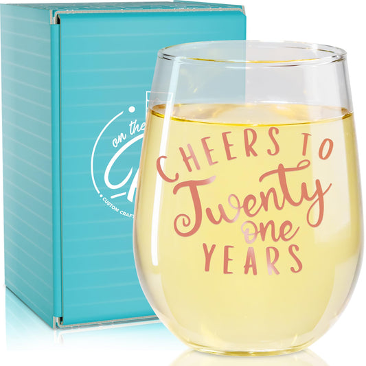 On The Rox Drinks 21st Birthday Stemless Wine Glass Gifts for Women - Cheers to 21 Years