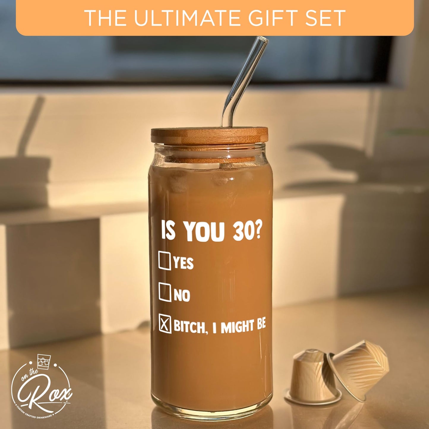 30th Birthday Gifts For Her - “Is You 30?” Soda Can Glass 20oz  w/ Bamboo Lid & Glass Straw Set