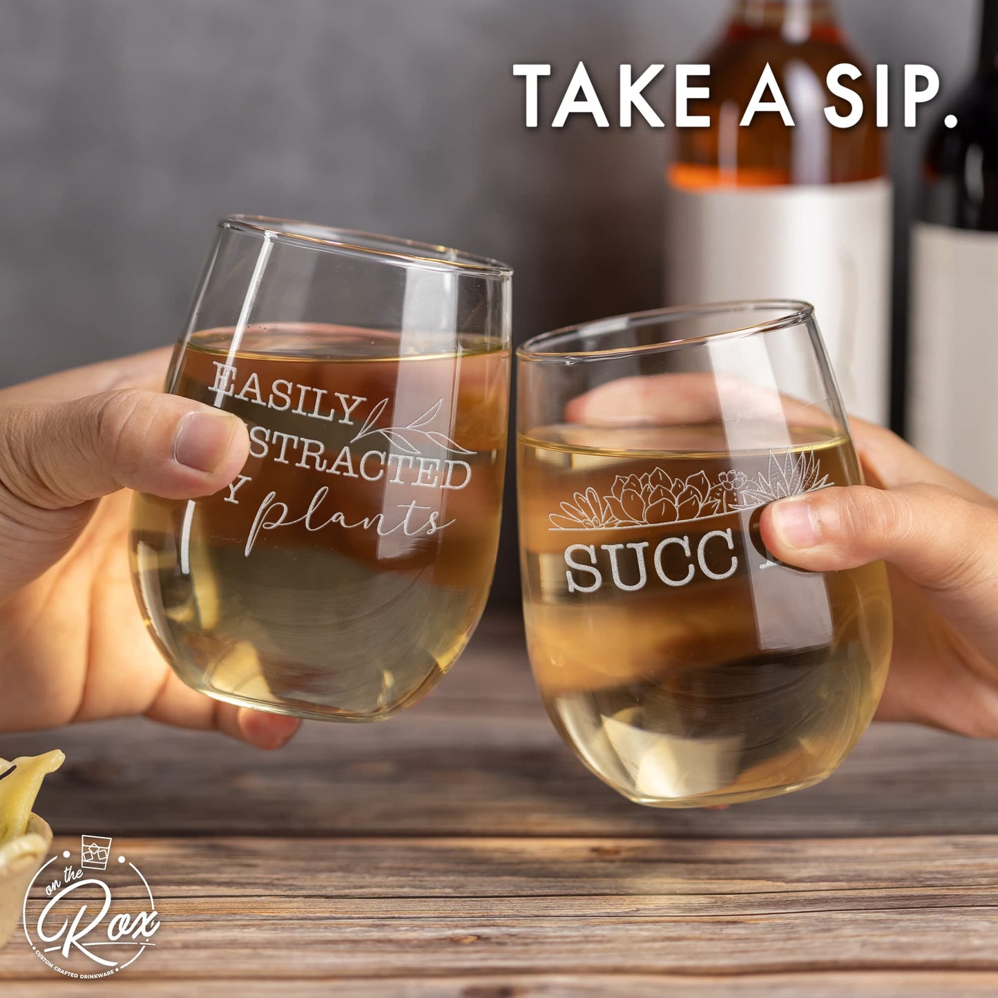 Plant Gifts for Plant Lovers - “Easily Distracted By Plants” “ Succ It” 2PC Wine Glass Set - Engraved