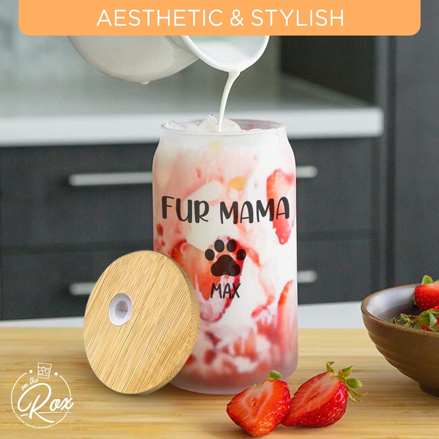 Personalized Fur Mom Gifts For Women - Custom 16oz Frosted Beer Can Glass With Pet Names - Fur Mama Gifts for Mother’s Day, Birthday Gift for Pet Parent  - 1PC With Bamboo Lid And Straw