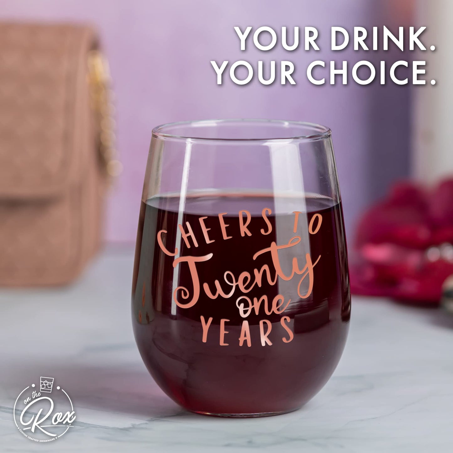 On The Rox Drinks 21st Birthday Stemless Wine Glass Gifts for Women - Cheers to 21 Years