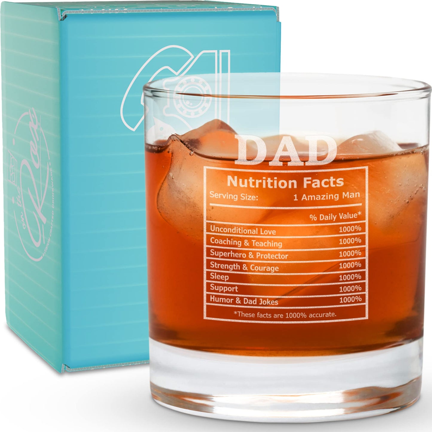 Whiskey Gifts for Dad- 11 Oz "Dad Nutrition" Engraved Whiskey Glass - Father's Day Gift, Dad Birthday Gifts From Daughter, Wife or Son - Bourbon Glass - Old Fashion Glass - 6 Designs To Choose From