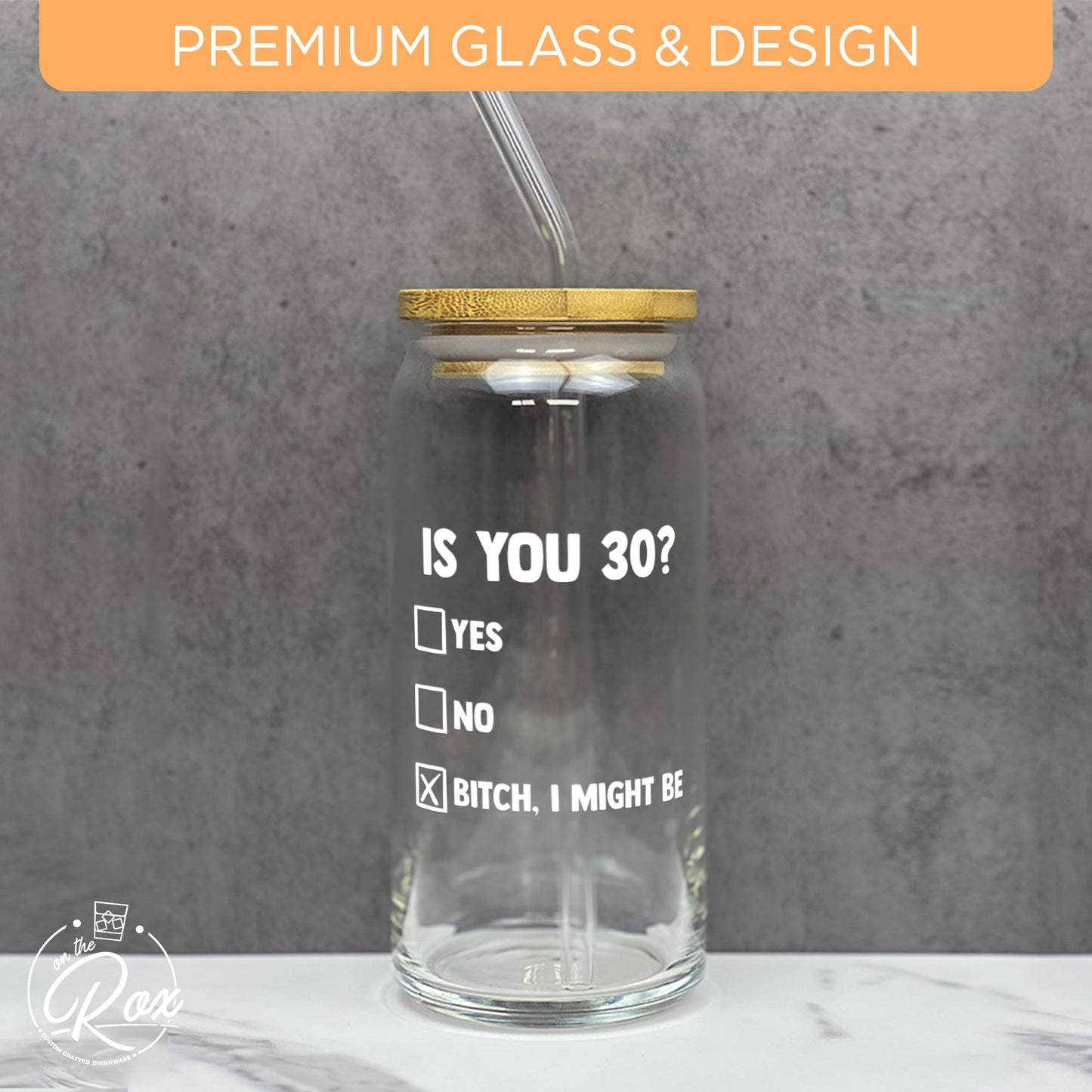 30th Birthday Gifts For Her - “Is You 30?” Soda Can Glass 20oz  w/ Bamboo Lid & Glass Straw Set