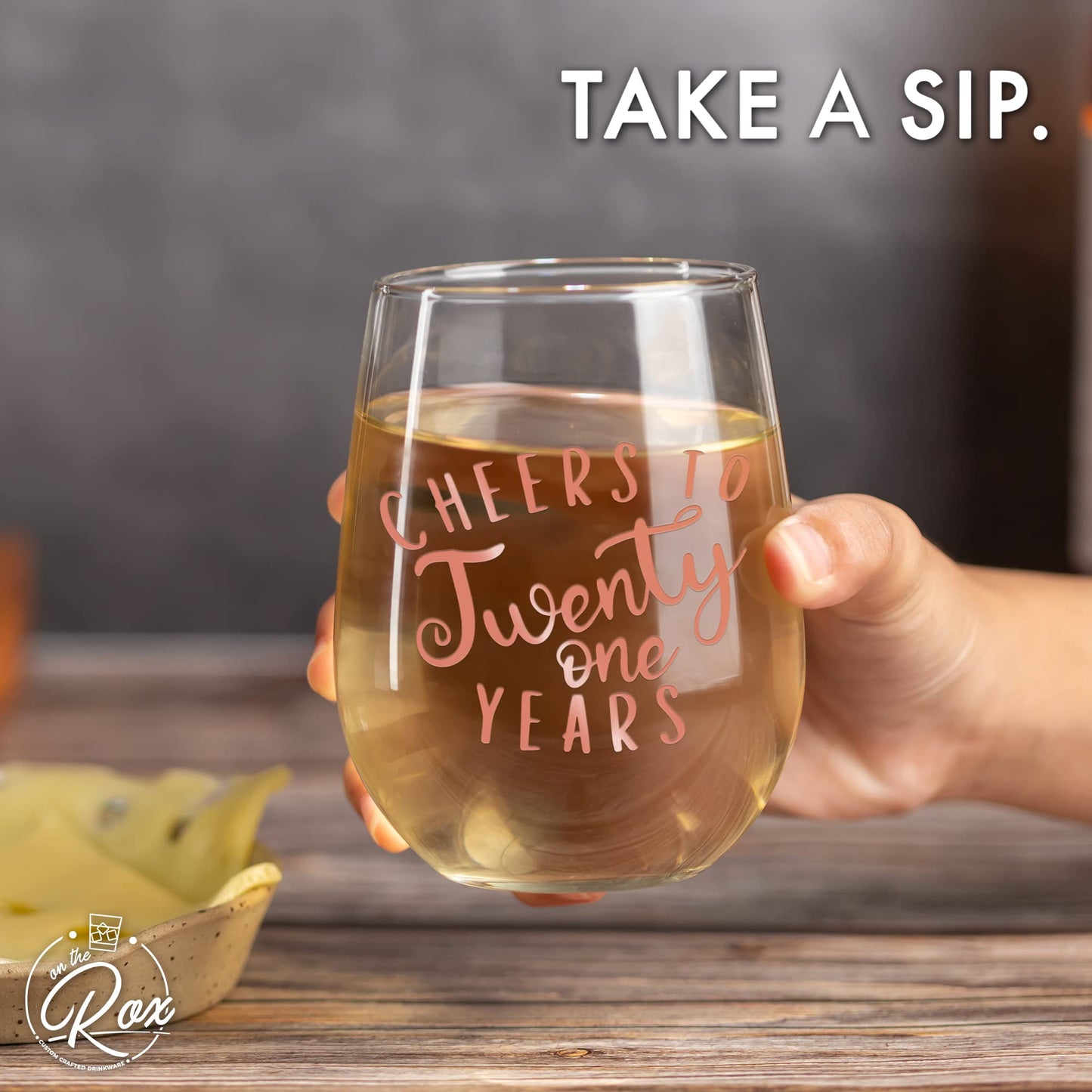 On The Rox Drinks 21st Birthday Stemless Wine Glass Gifts for Women - Cheers to 21 Years