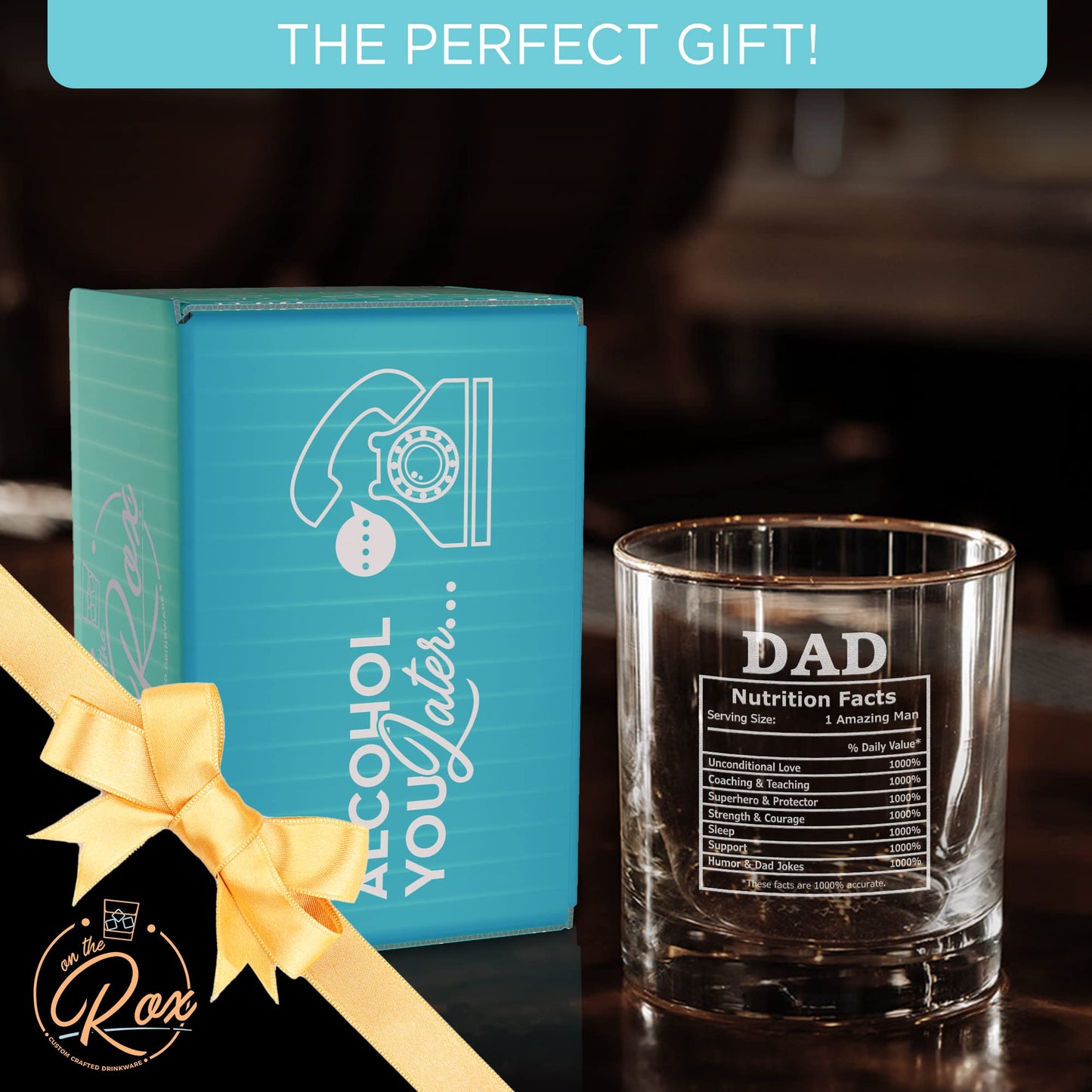 Whiskey Gifts for Dad- 11 Oz "Dad Nutrition" Engraved Whiskey Glass - Father's Day Gift, Dad Birthday Gifts From Daughter, Wife or Son - Bourbon Glass - Old Fashion Glass - 6 Designs To Choose From