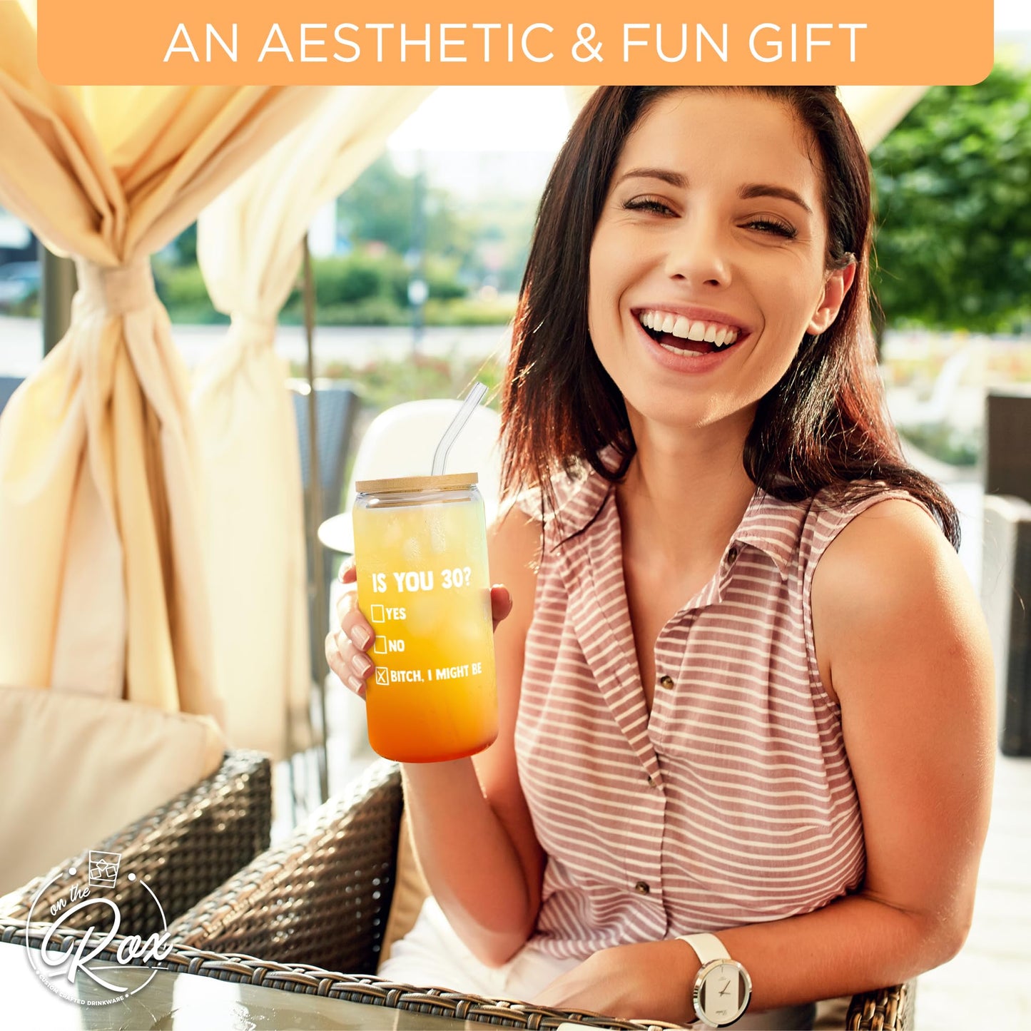 30th Birthday Gifts For Her - “Is You 30?” Soda Can Glass 20oz  w/ Bamboo Lid & Glass Straw Set