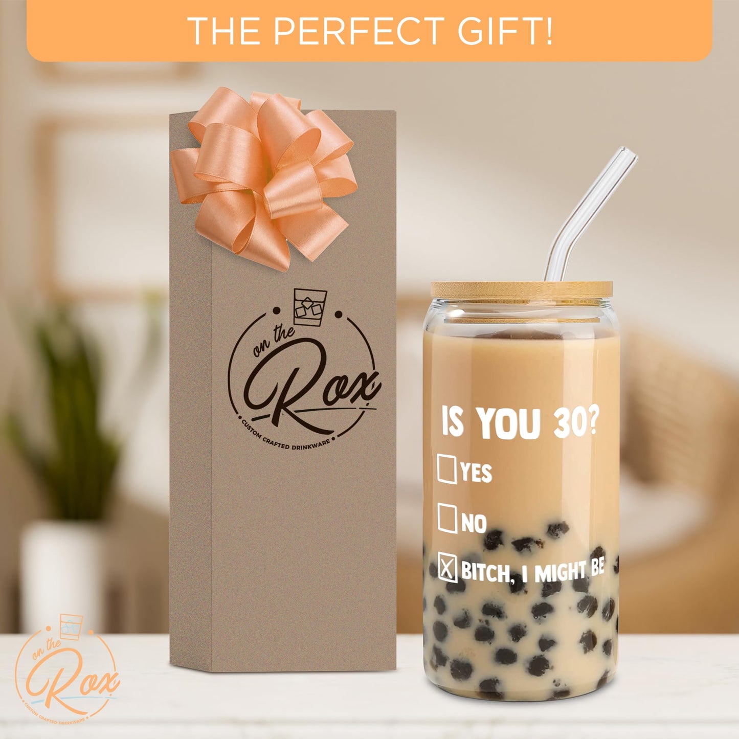30th Birthday Gifts For Her - “Is You 30?” Soda Can Glass 20oz  w/ Bamboo Lid & Glass Straw Set