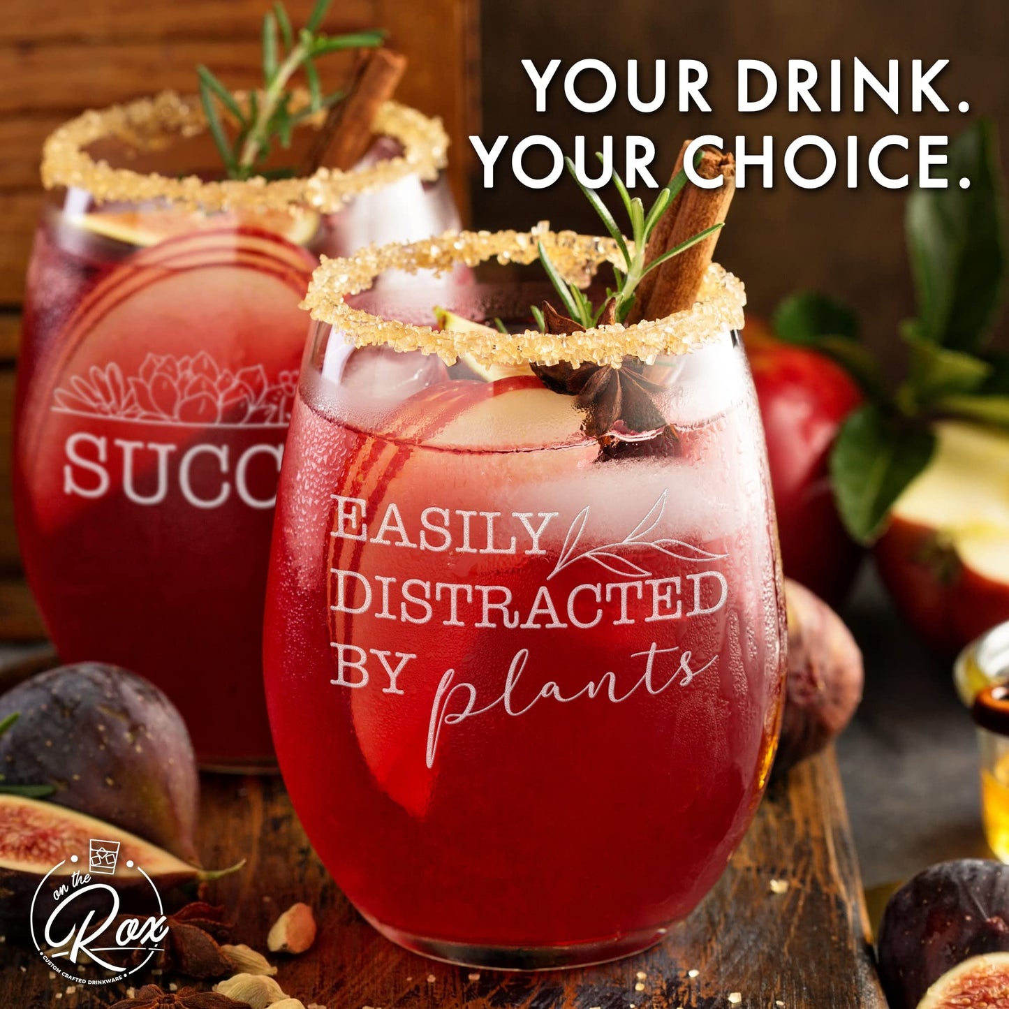 Plant Gifts for Plant Lovers - “Easily Distracted By Plants” “ Succ It” 2PC Wine Glass Set - Engraved